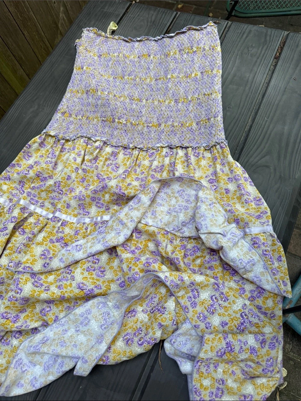 Free People Lavender and Yellow Floral Strapless Tiered Midi Dress - Picture 8 of 8